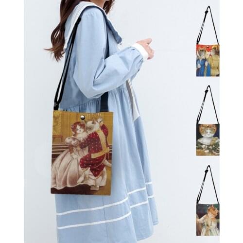 Fashion Branded Oil Painting Cat Print Small Crossbody Shoulder Bag Women Handbag Totes Satchel Casual Outdoor Messanger Bags