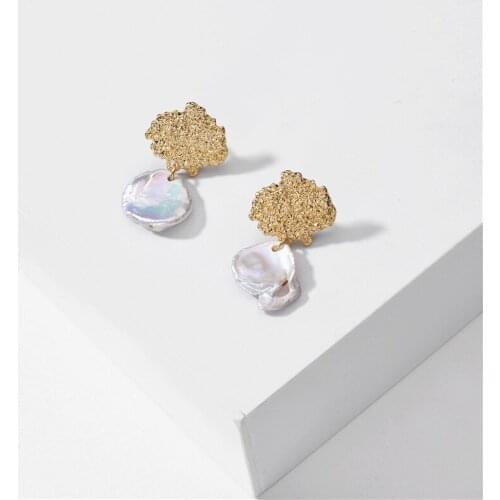 Gold Tone Irregular Natural Pearls Dangle Drops Earrings for Women