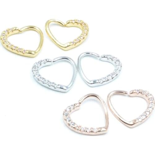 10pcs/lot Silver/Gold/Rose Gold Punk Open Hoop Heart Shape Nose Ring Earring Diath/Helix/Cartliage Body Piercing Jewelry