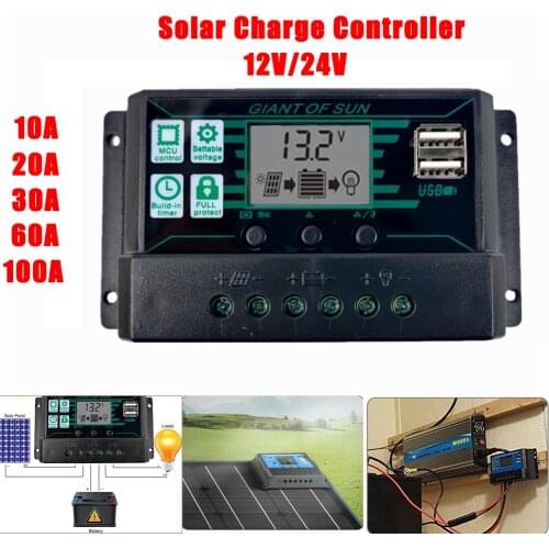 12V 24V MPPT PWM Auto Solar Charge Controller Output Solar Panel PV Solar Cell Panel Charger Battery Regulator Dual USB Port