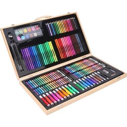 180PCS/set Art Painting Set with Wooden Box Marker Childrens Drawing Watercolor Brush Colored Pencil Marker Crayon Pencil