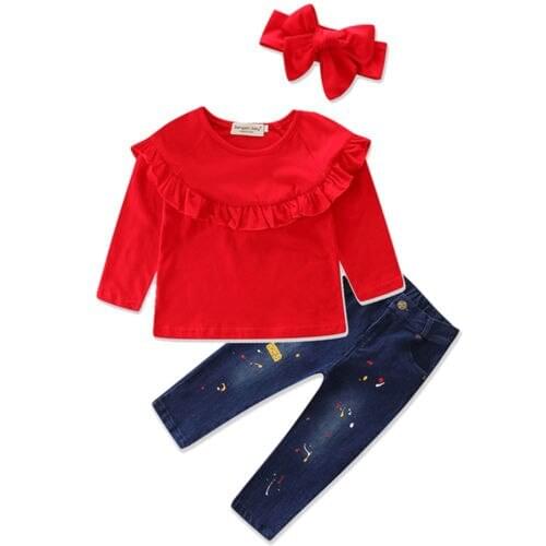 2018 Brand Floral Toddler Kids Baby Girl T-Shirt Tops+Denim Jeans Pants Clothes Outfits Set 3pcs Size 3-7T