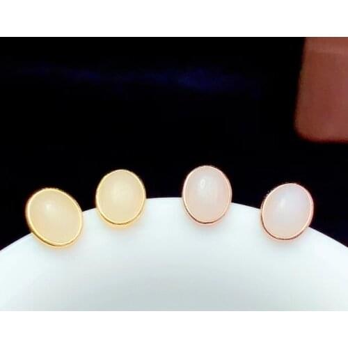 2021 pure white jade stud earrings for women earrings 925 sterling silver earrings natural jade girl birthday gift