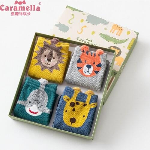 4Pairs Caramella Women Socks Fashion Cartoon Cute Short Socks Harajuku Sunshine Lion Patterned Floral Ankle Socks Female Student