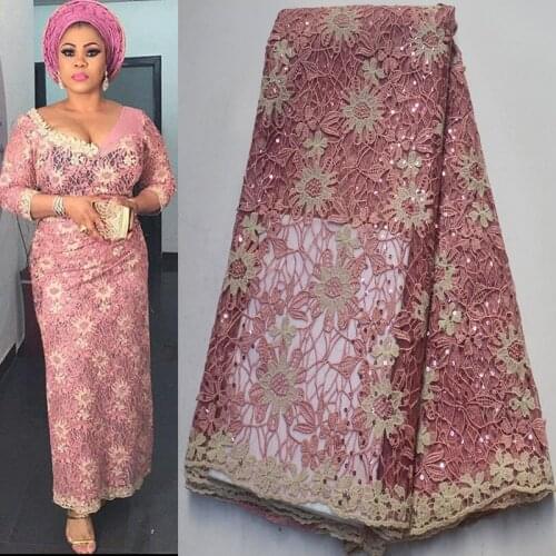5yards/pc) 2019 newest African tulle lace dusky pink French net lace fabric with gorgeous embroidery and sequins beads FLP119