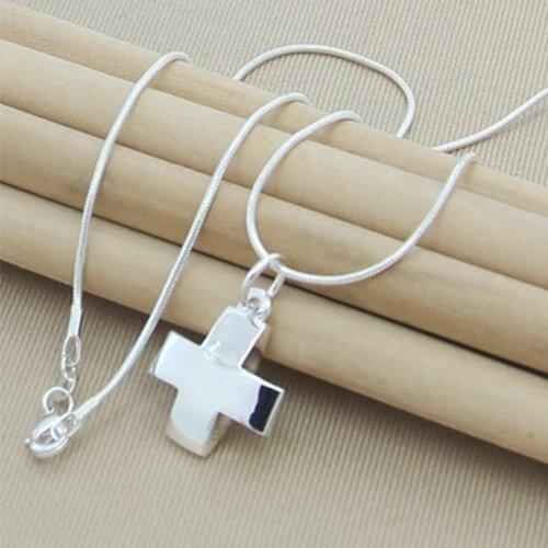 925 Sterling Silver Cross Pendant Necklace 18 Inch Snake Chain For Women Man Wedding Engagement Party Jewelry Gifts