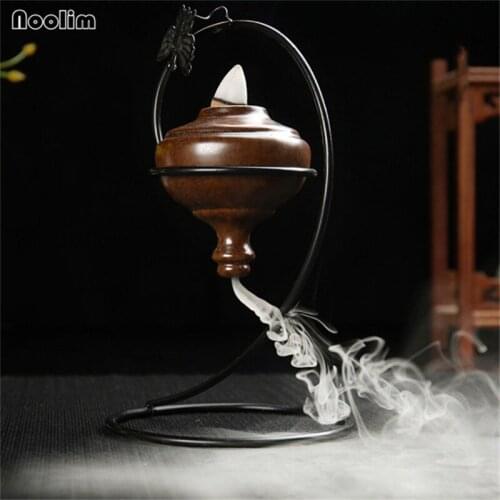 NOOLIM Antique Hanging Iron Frame Backflow Ceramic Incense Burner Smell Removing Tool Ornaments Home Office Decoration