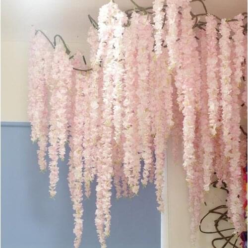 180CM White Simulation Hydrangea Flower Artificial Silk Wisteria Vine for Wedding Garden Decoration 10pcs/lot Free Shipping