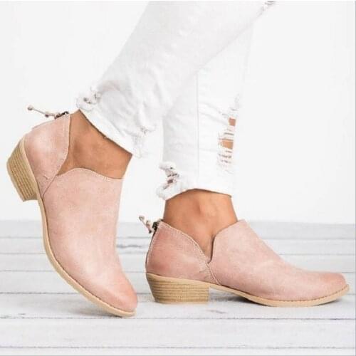 CUZULLAA Women Autumn Breathable Shallow Ankle Boots Low Heel Shoes Lady Fashion Back Zip Boots Female Bootie Plus Size 35-43