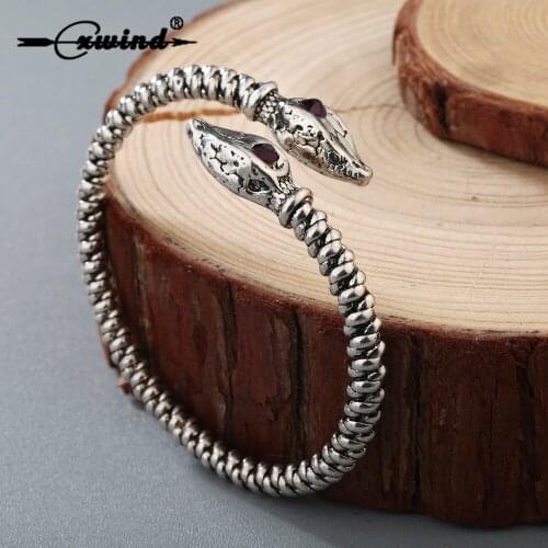 Cxwind Viking Bracelet Bangle Double Snake Head Twist Norse Jewelry Man Pagan Bracelets Wristband Open Cuff Jewelry