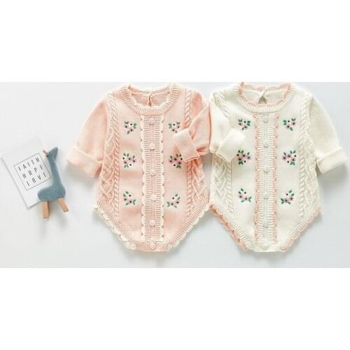 Autumn New Baby Bodysuits Floral Embroidery Girls One Piece Long Sleeve Toddler Outfit Baby Girl Romper