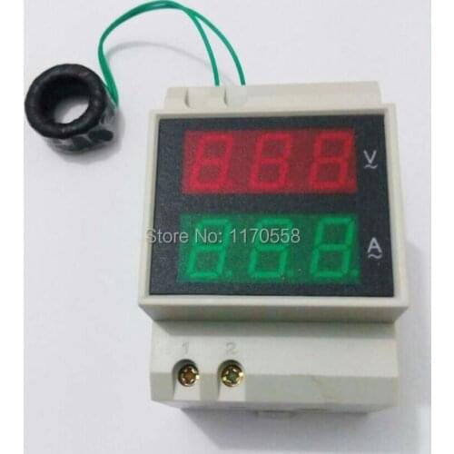 Din rail Voltage and current meter with external CT Current transformer CT99.9A or CT200A voltmeter ammeterAC 80-300V 0.1-99.9A