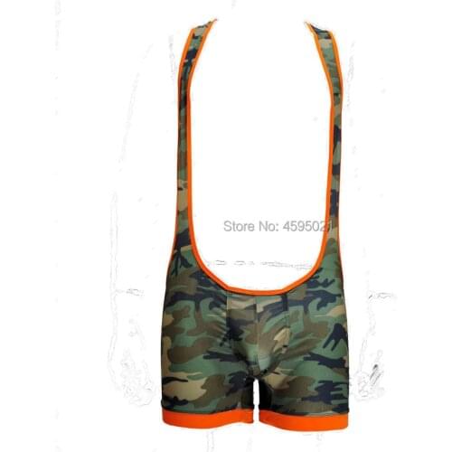 Men Jumpsuits Jockstrap Camouflage Printed Bulge Pouch Undershirts Sling Back Wrestling Suit Jumpsuit Tight Leotard
