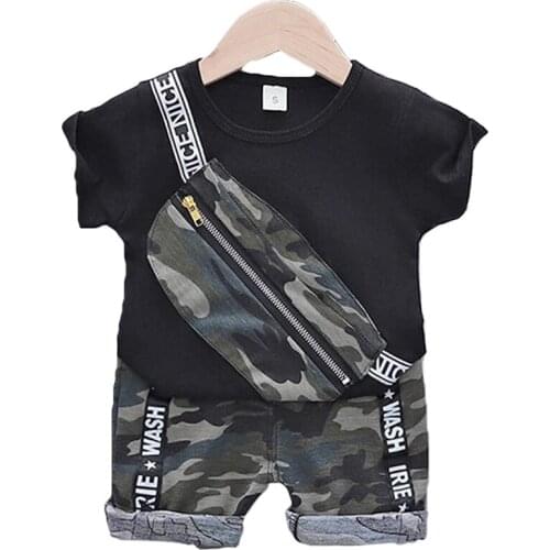 Baby Boy Clothes Set Newborn Boy Suit Short Sleeve Fixed backpack Tops+Shorts 2PCS Summer Bebes Camouflage Sportswear 0-4 Years