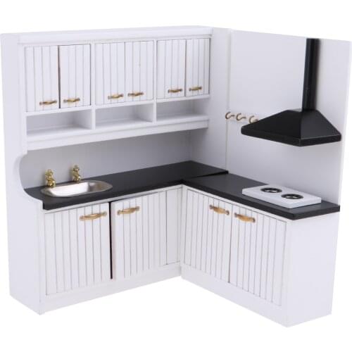 Dollhouse Kitchen Dining Room Furniture Decor - 1/12 Scale Miniature Kitchen Cabinet Cupboard Model Set
