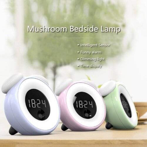 LIGINWAAT Smart Sensor Multi-functional Mushroom Shaped LED Night Light Bedside Lamp With Digital Alarm Clock Gift For Children