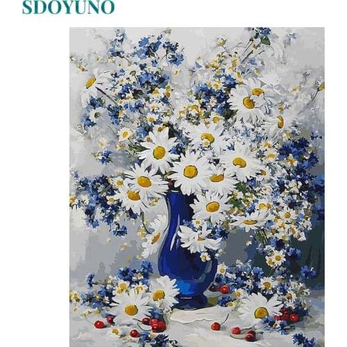 SDOYUNO 60x75cm DIY Oil Paint By Numbers Chrysanthemum Frameless Handpaint Painting By Numbers On Canvas Flowers