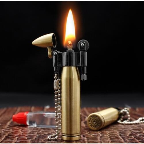 2020 New Creative Bullet Flint Lighter Compact Kerosene Lighter Keychain Pendant Grinding Wheel Windproof Lighter