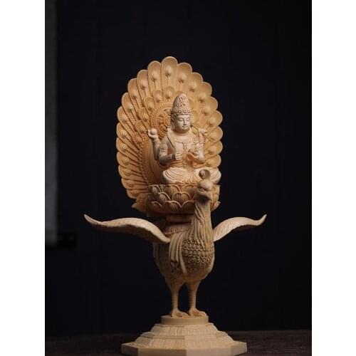 The New Solid wood peacock Ming Wang hand-carved Buddha statue Chinese Lucky Large Buddha Statue Home decoration crafts 38cm