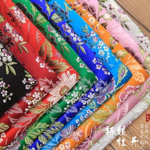 New arrival brocade jacquard polyester peony flower fabric for felt patchwork sewing DIY women dress tissue bag by 100x75cm