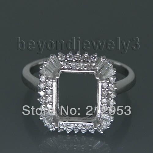 New Vintage Emerald Cut 7x9mm 18Kt White Gold Semi mount Ring SR0002