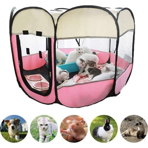 Pet Cage Portable Pet Tent Folding Dog House Cage Cat Tent Playpen Puppy Kennel Easy Operation Octagonal Fence Large Dogs House