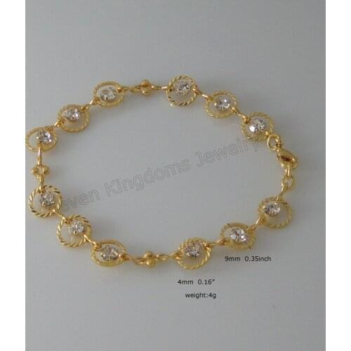 ROUND LINK CHARMS CZ STONE IN CIRCLE 7.9" BRACELET YELLOW GOLD GP OVERLAY GREAT GIFT SHINING FASHION JEWELRY