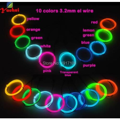 Hot 3.2mm 1Meter x 10pcs ten color flexible electroluminescent wire EL wire rope tube Led neon light rope For Wedding Decoration