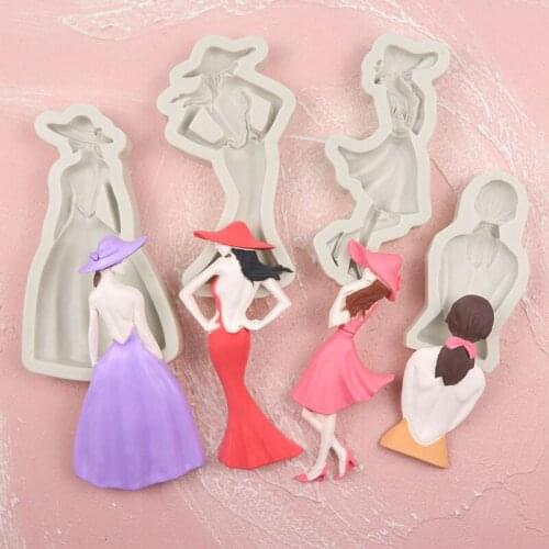 PRZY Silicone Mold Fondant Mold Cake Decoration Clay Resin Girl Fashion Goddess Chocolate Mold Back View Wedding Moulds