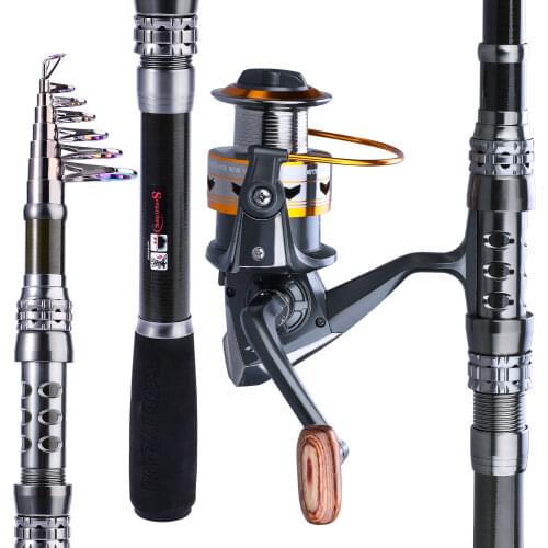 Sougayilang 1.8-3.3m Carbon Fiber Spinning Fishing Rod 11 BB Fishing Reel Combo Telescopic Fishing Pole Spinning Reel Kit Pesca