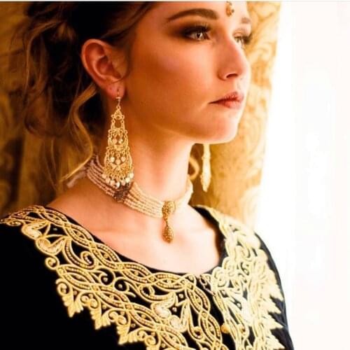 Heart Tassels Drop Earrings Gold Arabic Luxury Bridal Jewelry Earrings Moon Dangling Vintage Earrings Ethnic Tribal Antique