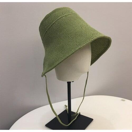 Womens Straw Bucket Hat with Chinstrap Vintage French Stylish Casual Summer Elegant Ladies Trendy Fashion Foldable Sun hats