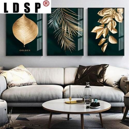 LDSP Nordic Modern Luxury Canvas Painting Gold Leaf Plant Picture Home Decor Wall Art Minimalist Posters and Prints for Bedroom