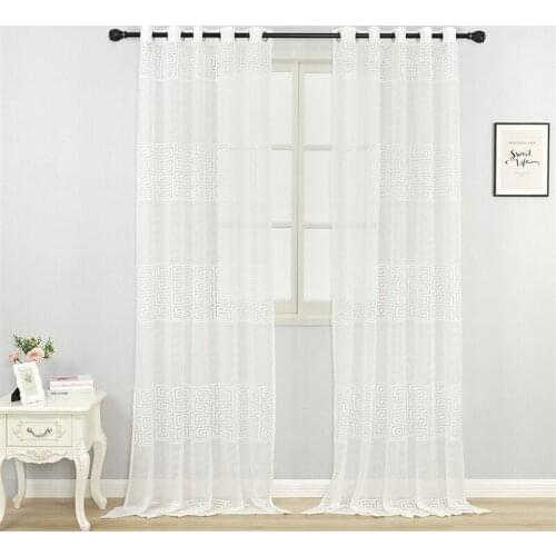 Modern White Geometric Sheers Curtains For Living Room Tulle Curtain Window Treatment Voile Drapes Decor