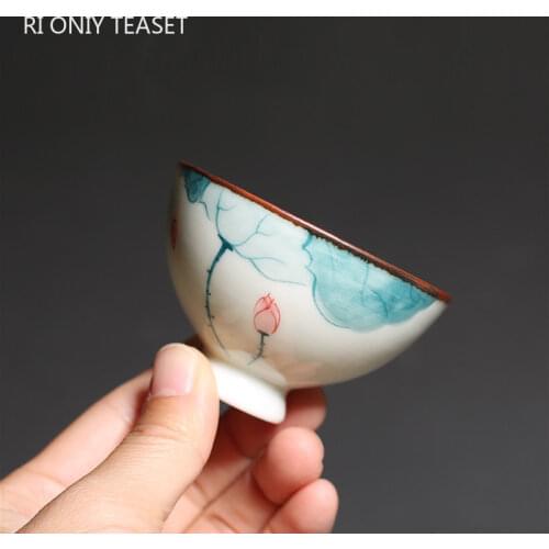 Vintage Ceramic Teacup Personal Meditation Cup Hand Painted Lotus Tea Bowl Master Cup Handmade Boutique Tea Set Accessories