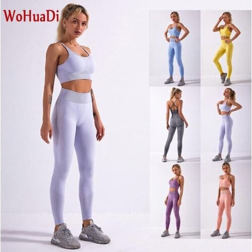 WOHUADI 2020 Womens Clothing Sport Bra Set Gym Workout Yoga Suit Fitness High Waist Leggings Push Up Female Sportswear Athletic