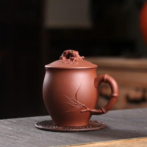 Yixing purple sand cup kung fu tea cup single cup with cover cup all hand make tea cup poetic cup 420 ml