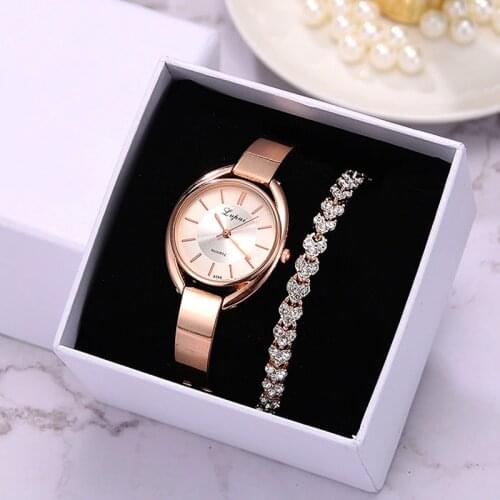 Lvpai Brand 2pcs Set Women Bracelet Watches Fashion Women Dress Ladies Wrist Watch Luxury Rose Gold Quartz Watch Set Dropshiping