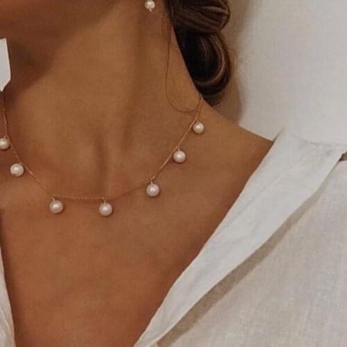 New Beads Womens Neck Chain Pearl Choker Necklace Gold Color Goth Chocker Jewelry On The Neck Pendant 2021 Collar For Girl