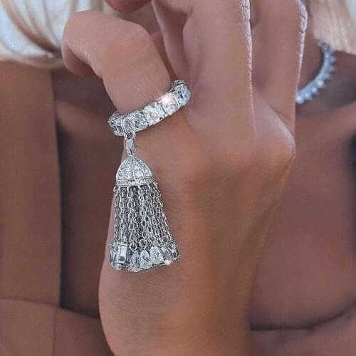 SLJELY Luxury Brand Designer Real 925 Sterling Silver Round Crystal Zircon Tassel Finger Ring Women Girl Fine Brand Jewelry Gift