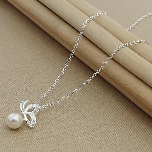 Luxury Brand Pearl Necklace 925 Sterling Silver Insect Butterfly Pendant Necklaces For Women Birthday Gift