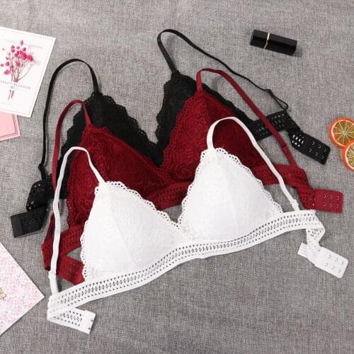 1/2PCS Women Bralette French Style Lace Girls Triangle Cup Lingerie Deep V Wireless Underwear Soft Thin Seamless