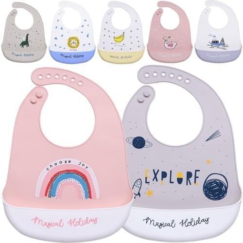 1pcs Waterproof Baby Bib Food Grade Silicone Drool Bib Feeding Aprons Oil-proof Lunch Baby Bib Adjustable Dropping
