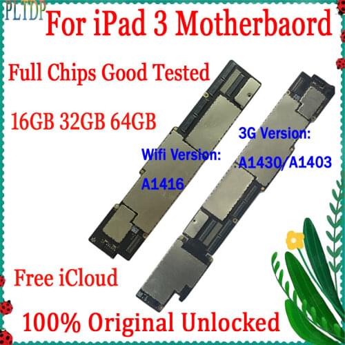 Original unlocked For ipad 3 Wifi Version&Wifi+3G Version Motherboard Free Clean iCloud for ipad 3 Mainboard with IOS System