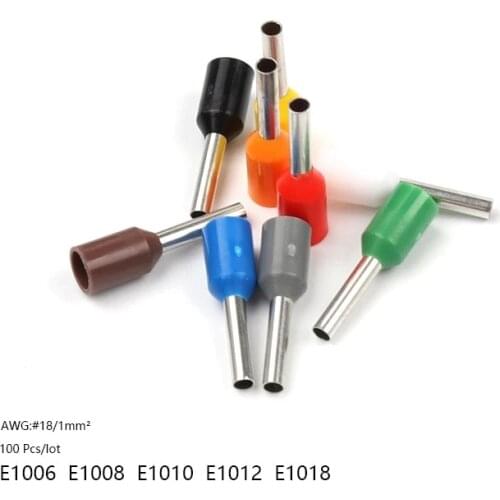 100pcs/pack E1006 E1008 E1010 E1012 Insulated Ferrules Terminal Block Cord End Wire Connector Electrical Crimp Terminator