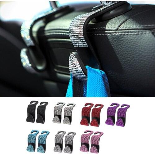 2 Pcs/Set Rhinestones Car Seat Back Hook Creative Automobiles Seat Backrest Storage Hook for Automotive Interior Decoration