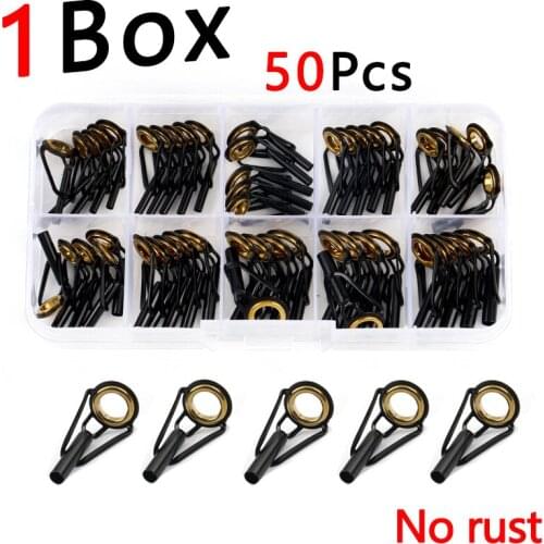 50pcs/Box Fishing Rod Guide Tip Repair Kit Set DIY Eye Rings Stainless Steel Frames Ceramics TS Line Guide Ring