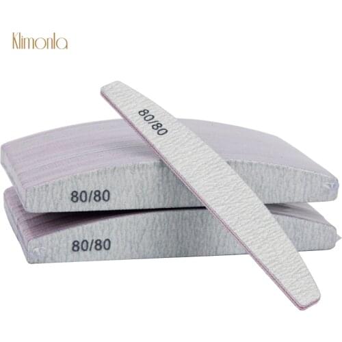 50Pcs/Lot Zebra Curve Nail Files Gray lixa de unha 80/80 Grit Buffer Block UV Gel Polishing Pedicure Tools Nails Accessoires