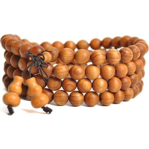 8mm Tibetan Buddhism 108 Old Thuja Wood Prayer Beads Gourd Mala Necklace
