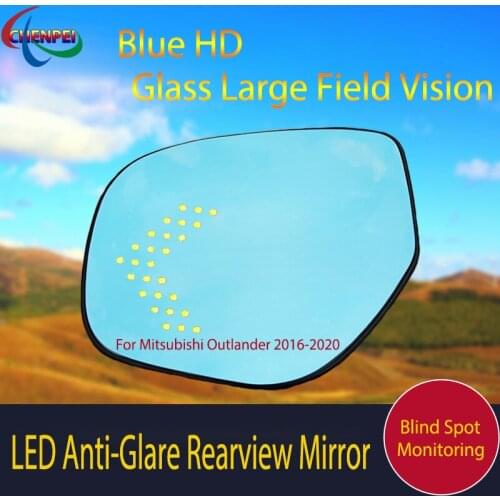 Large View Blue Mirror Anti-Glare Electrically Heated Rearview Mirror With LED Turn Indicator For Mitsubishi Outlander 2016-2020